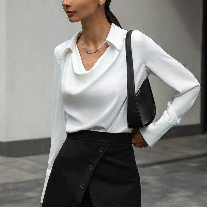 Dames Blouse - Watervalhals met Kraag en Lange Mouwen