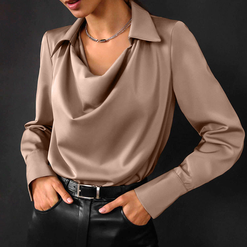 Dames Blouse - Watervalhals met Kraag en Lange Mouwen