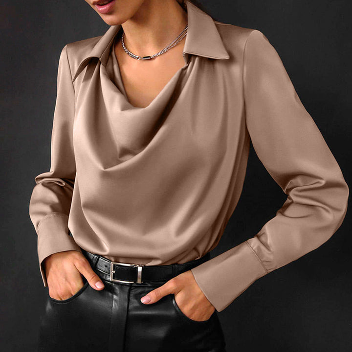 Dames Blouse - Watervalhals met Kraag en Lange Mouwen