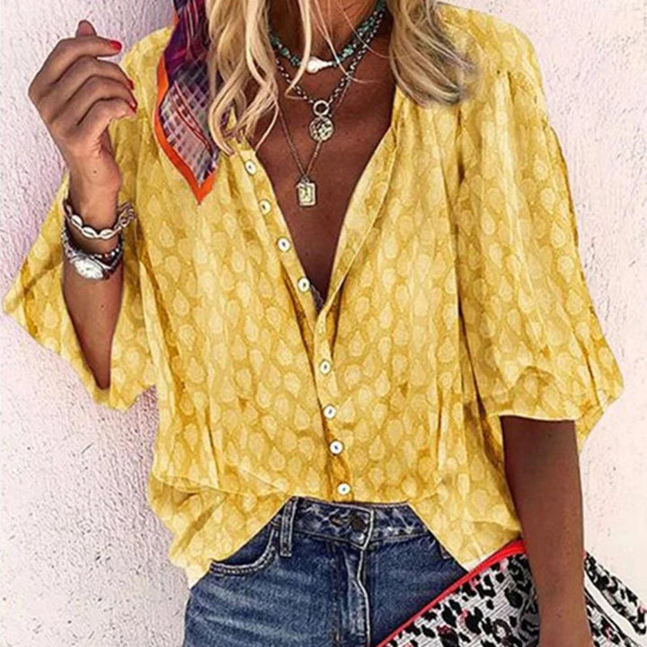 Dames Blouse met Knoopsluiting aan de Voorkant - Gestippelde Textuur
