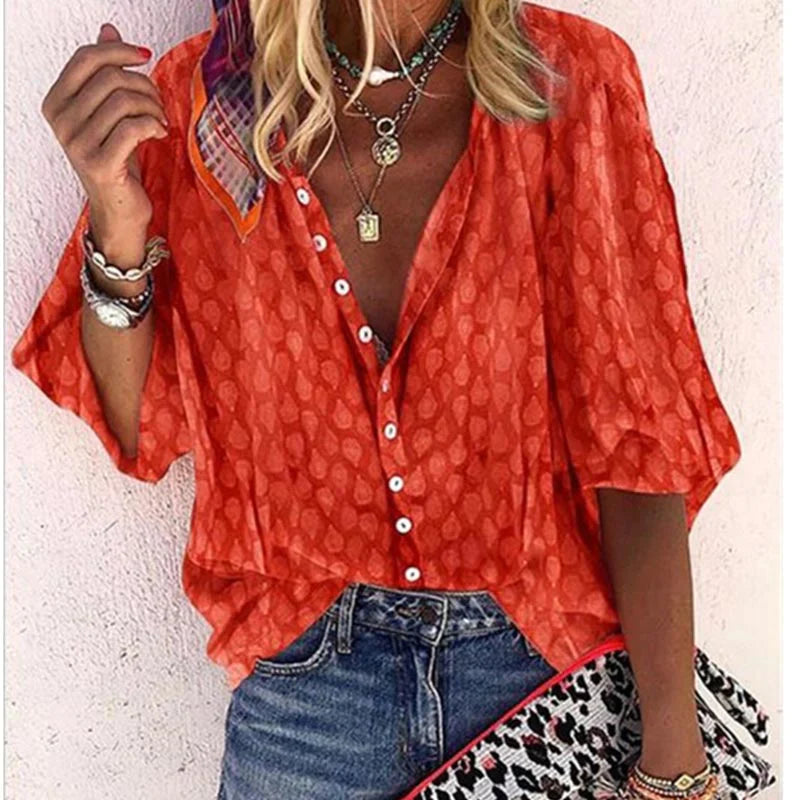 Dames Blouse met Knoopsluiting aan de Voorkant - Gestippelde Textuur