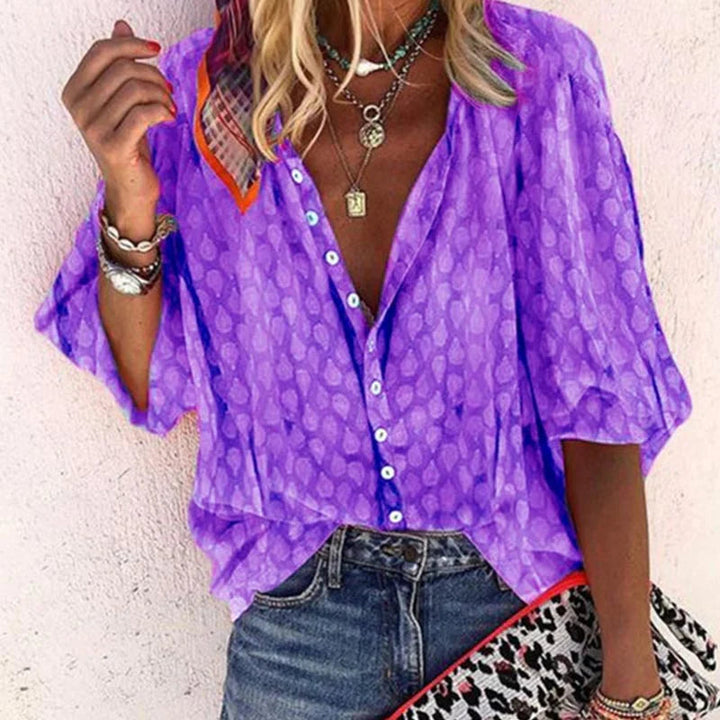 Dames Blouse met Knoopsluiting aan de Voorkant - Gestippelde Textuur