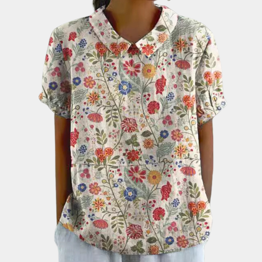 Dames Blouse met Korte Mouwen - Puntkraag