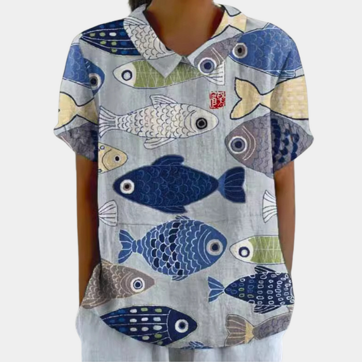 Dames Blouse met Korte Mouwen - Puntkraag