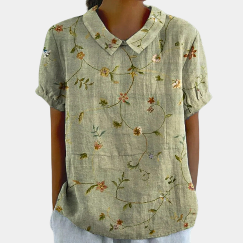 Dames Blouse met Korte Mouwen - Puntkraag