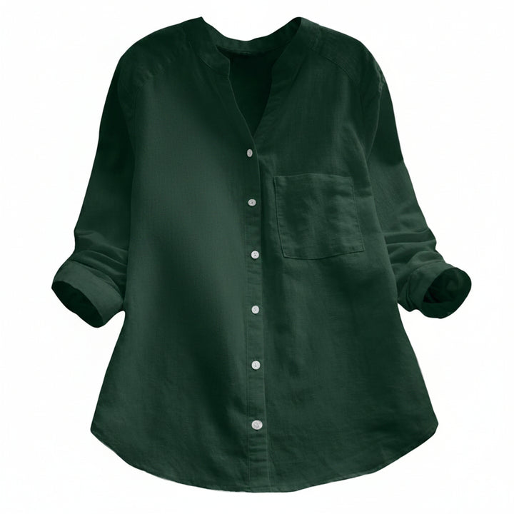 Dames Blouse met Lange Mouwen - Opstaande Kraag en Borstzak
