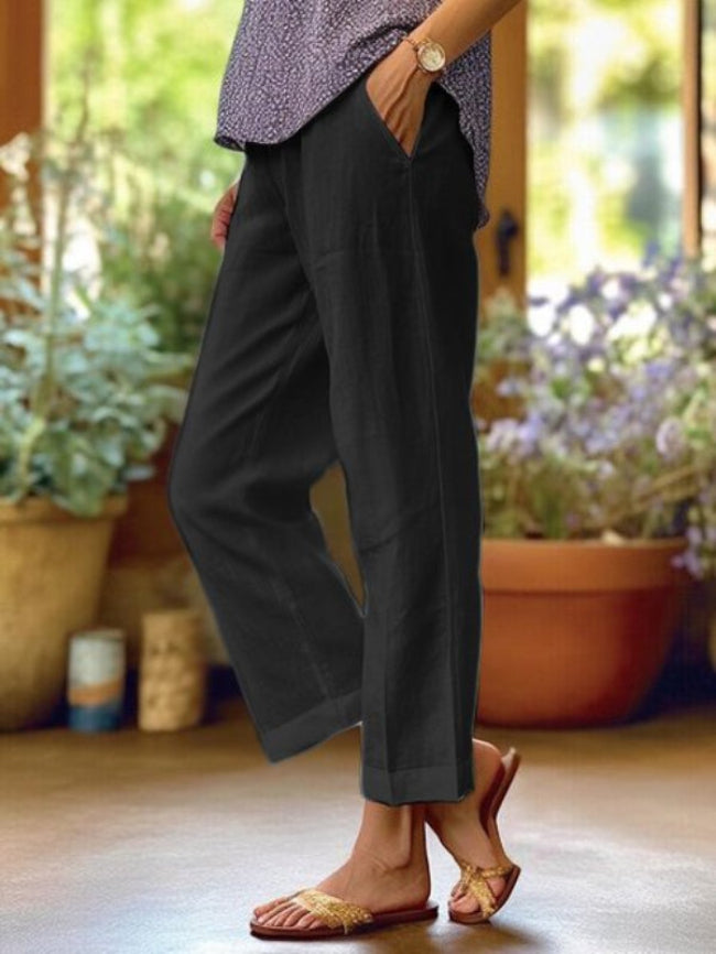 Dames Cropped Broek met Rechte Pijpen - Omgeslagen Zoom