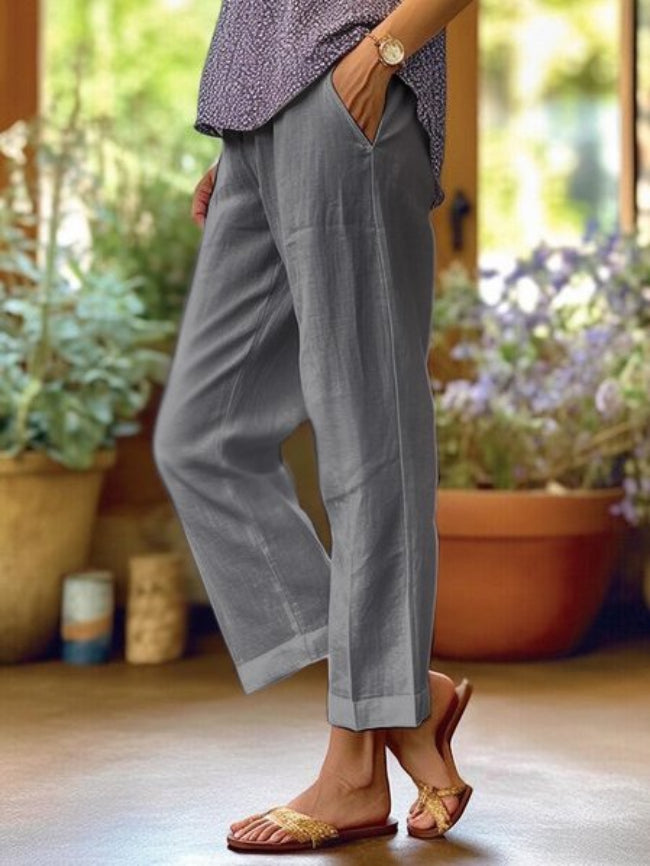 Dames Cropped Broek met Rechte Pijpen - Omgeslagen Zoom