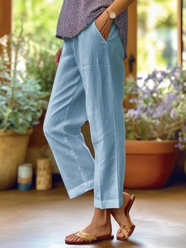 Dames Cropped Broek met Rechte Pijpen - Omgeslagen Zoom