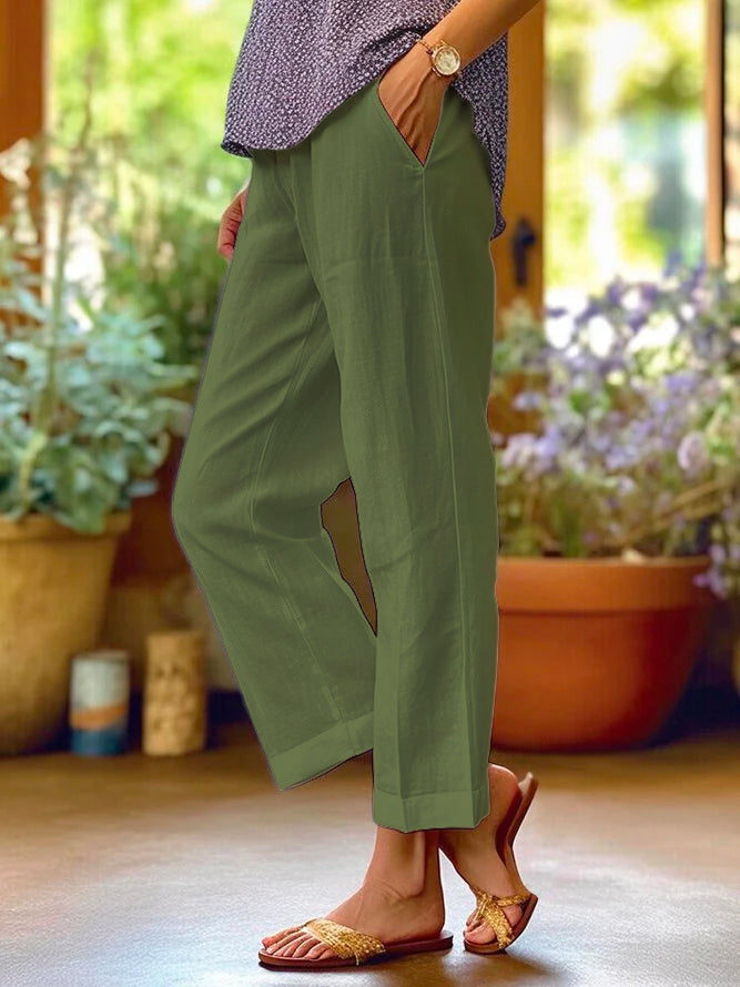 Dames Cropped Broek met Rechte Pijpen - Omgeslagen Zoom