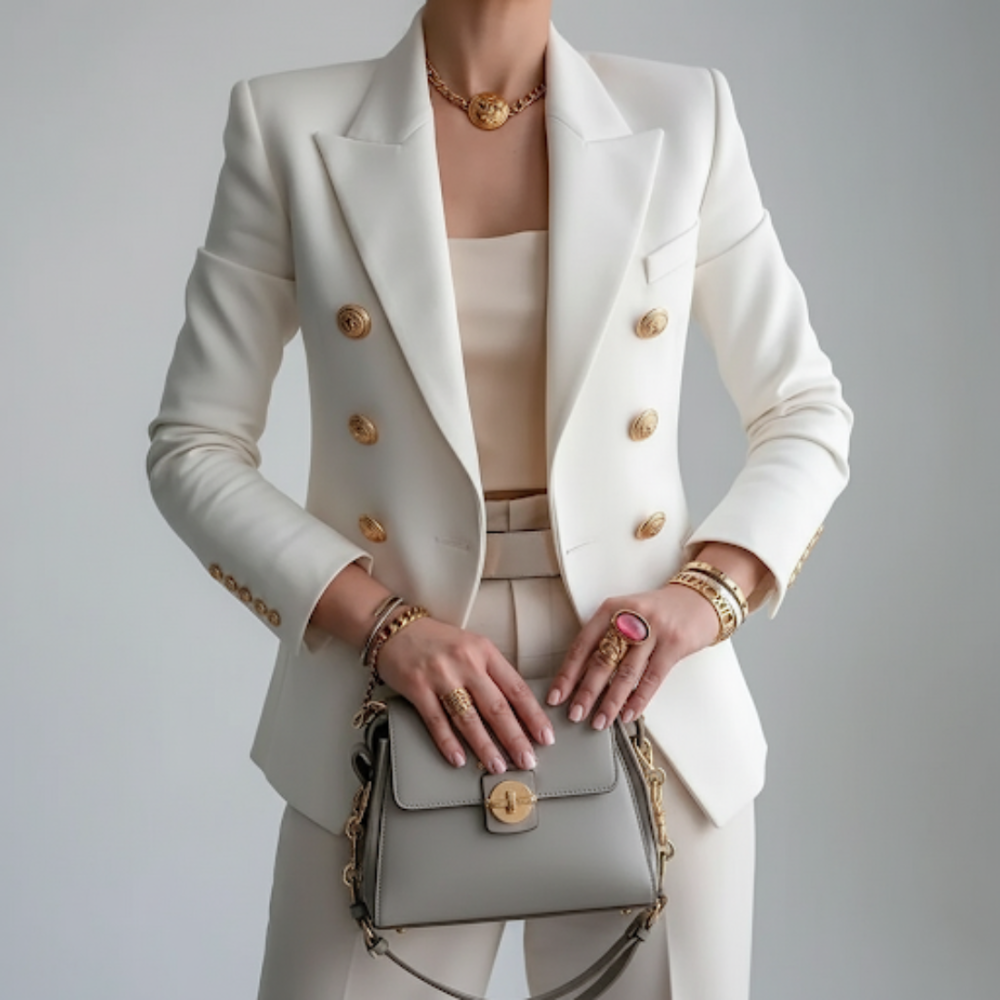 Dames Dubbelrijige Blazer - Blazer met Spitse Revers