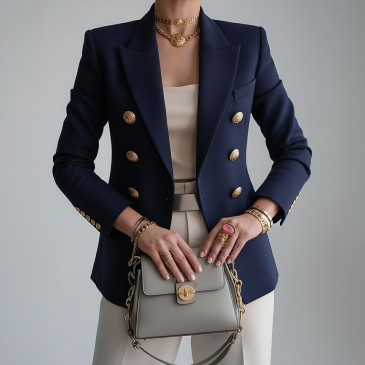 Dames Dubbelrijige Blazer - Blazer met Spitse Revers