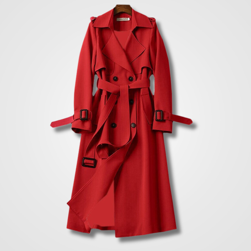 Dames Dubbelrijige Trenchcoat - Midi Lengte met Ceintuur