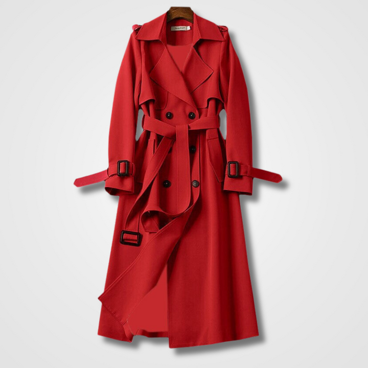 Dames Dubbelrijige Trenchcoat - Midi Lengte met Ceintuur