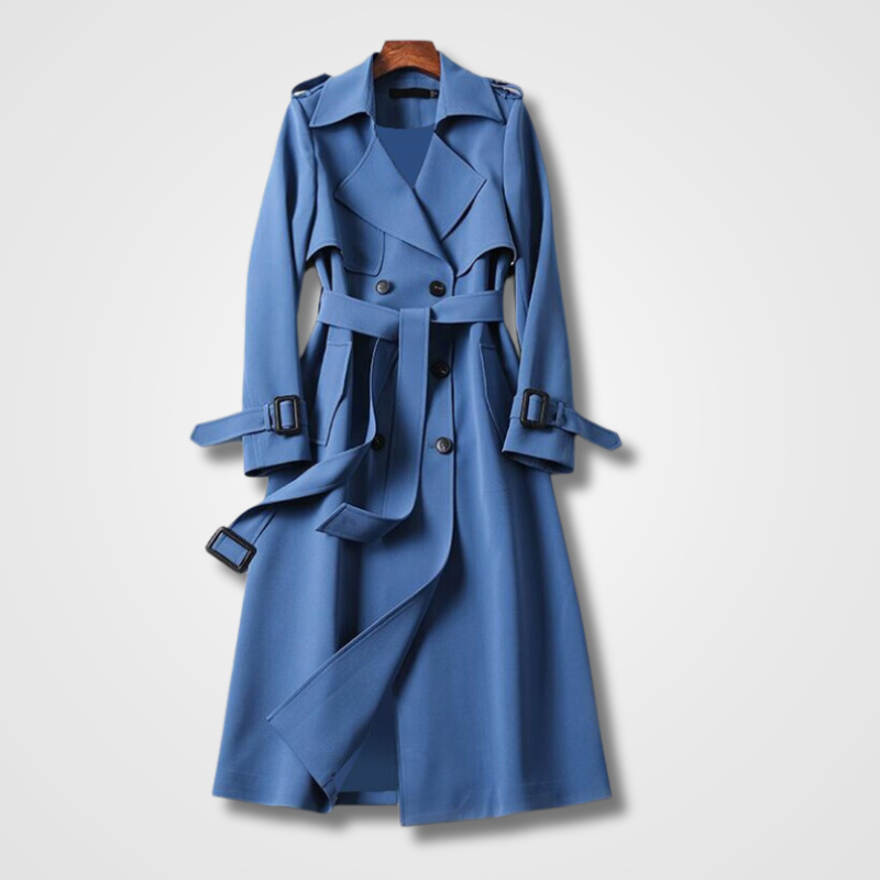 Dames Dubbelrijige Trenchcoat - Midi Lengte met Ceintuur
