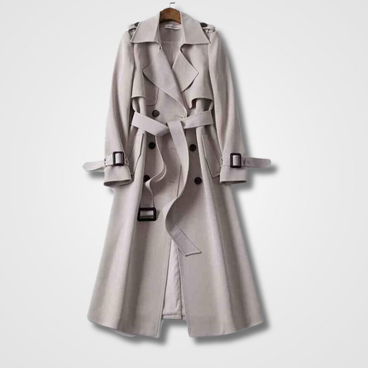 Dames Dubbelrijige Trenchcoat - Midi Lengte met Ceintuur