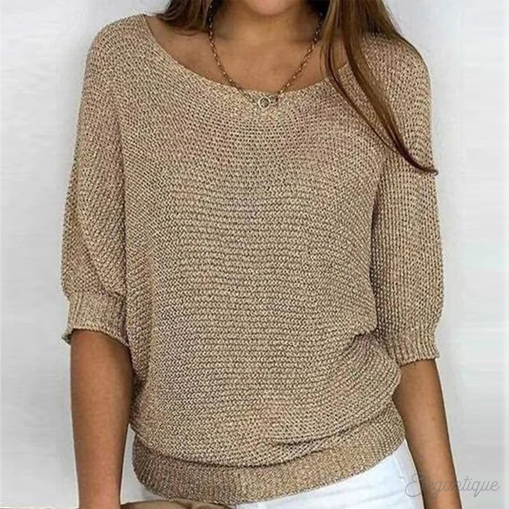 Dames Gebreide Trui - Off-Shoulder Trui met Vleermuismouwen