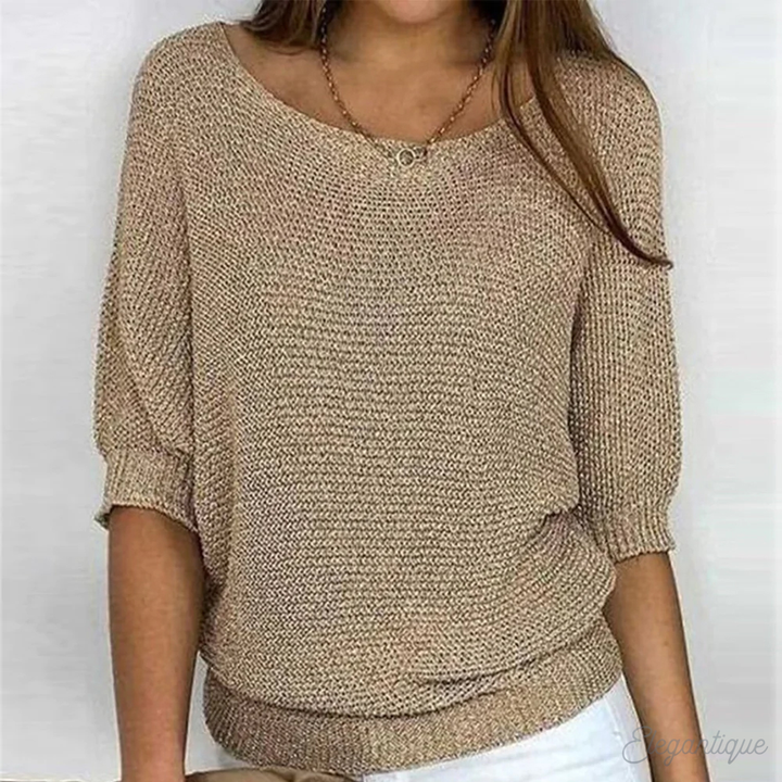 Dames Gebreide Trui - Off-Shoulder Trui met Vleermuismouwen