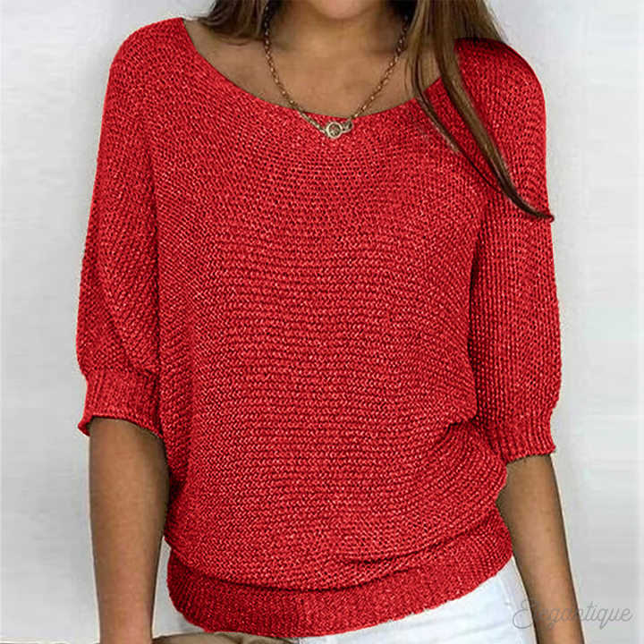 Dames Gebreide Trui - Off-Shoulder Trui met Vleermuismouwen