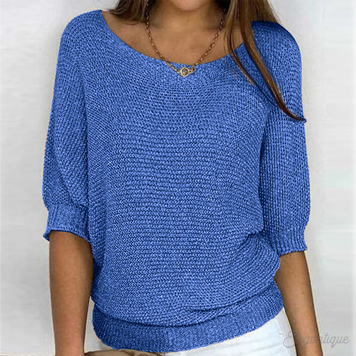 Dames Gebreide Trui - Off-Shoulder Trui met Vleermuismouwen