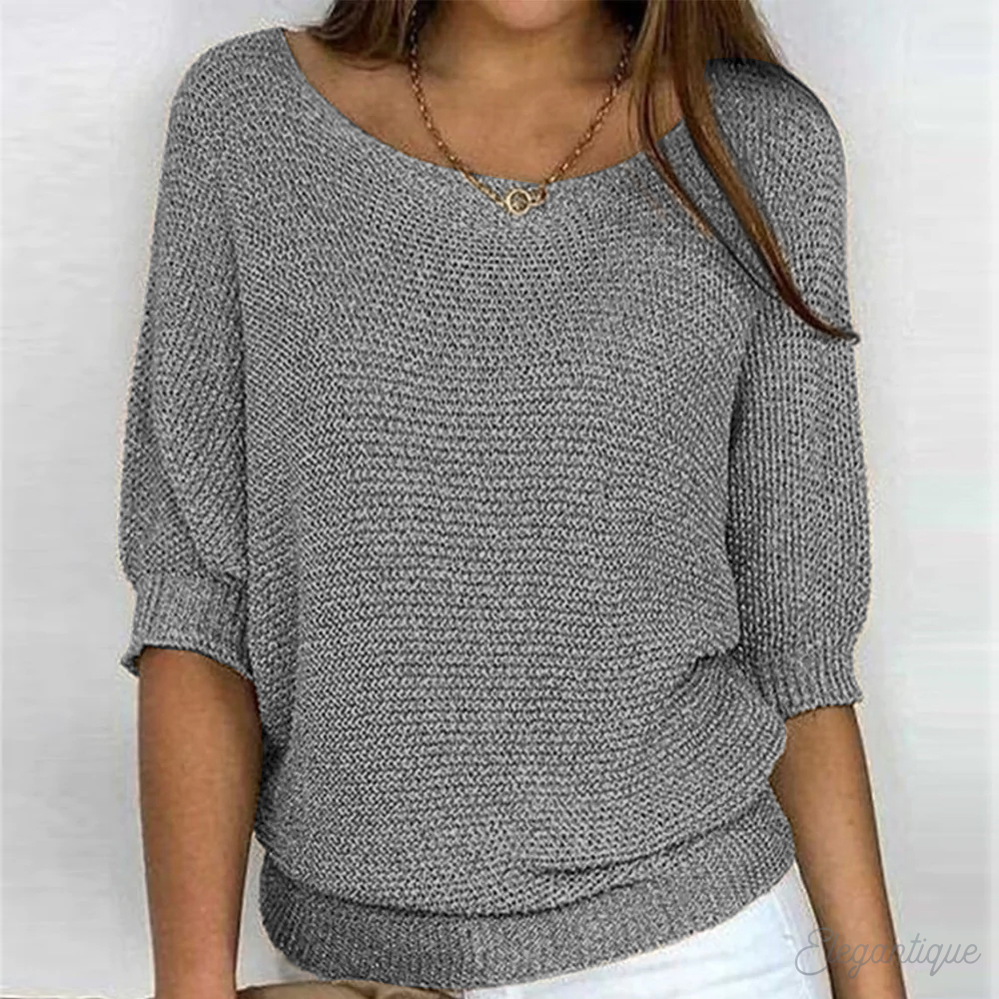 Dames Gebreide Trui - Off-Shoulder Trui met Vleermuismouwen