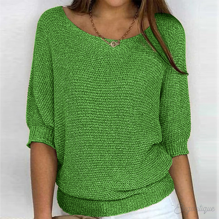 Dames Gebreide Trui - Off-Shoulder Trui met Vleermuismouwen
