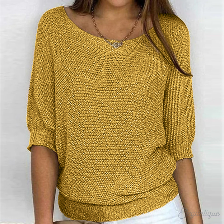 Dames Gebreide Trui - Off-Shoulder Trui met Vleermuismouwen