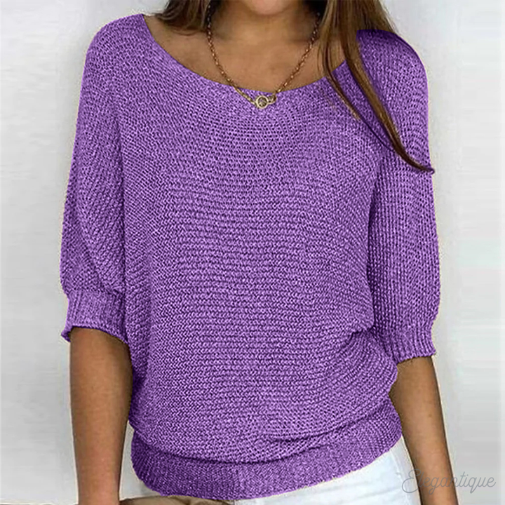 Dames Gebreide Trui - Off-Shoulder Trui met Vleermuismouwen