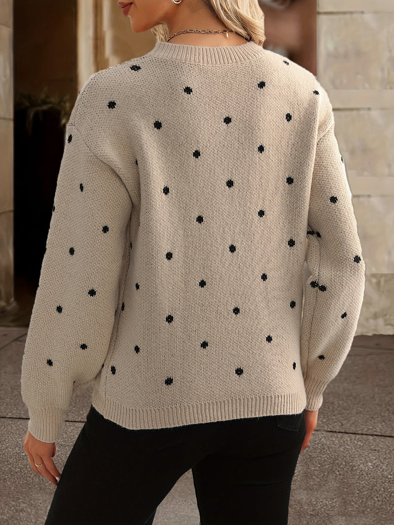 Dames Gebreide Trui met Polkadots - Ronde Hals en Verlaagde Schouders