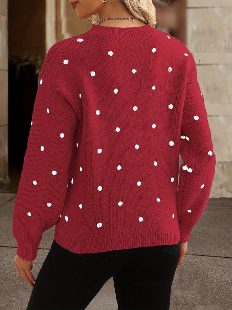 Dames Gebreide Trui met Polkadots - Ronde Hals en Verlaagde Schouders