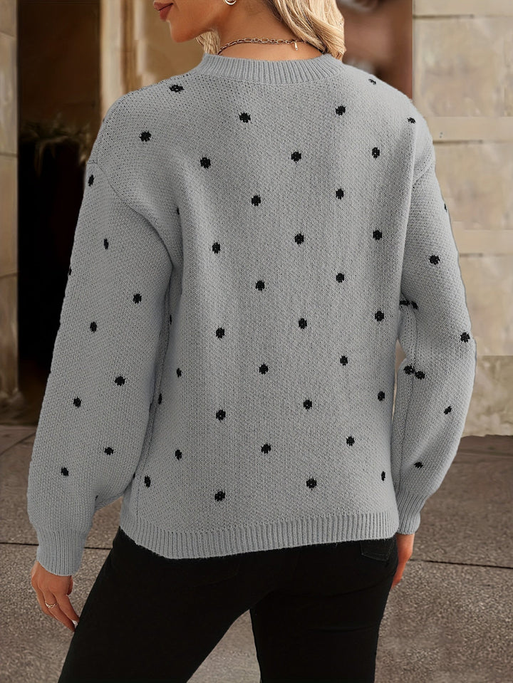 Dames Gebreide Trui met Polkadots - Ronde Hals en Verlaagde Schouders