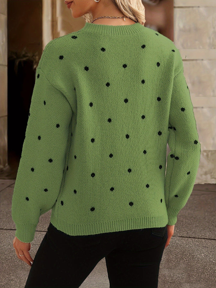 Dames Gebreide Trui met Polkadots - Ronde Hals en Verlaagde Schouders