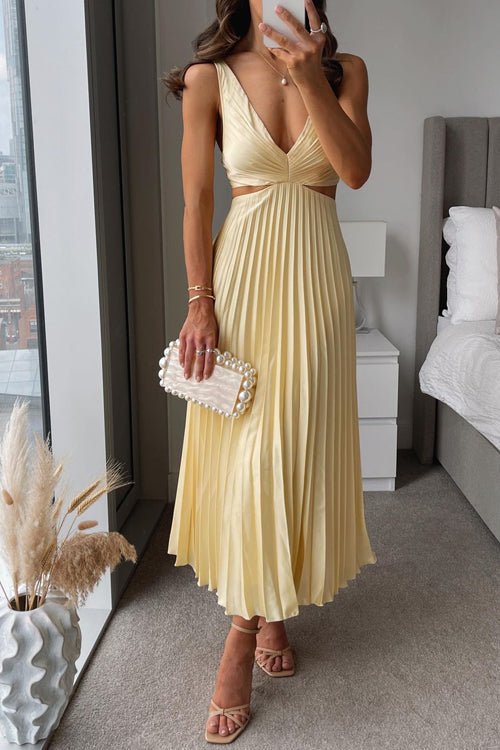 Dames Geplooide Maxi Jurk - Mouwloos met V-Hals en Bandjes
