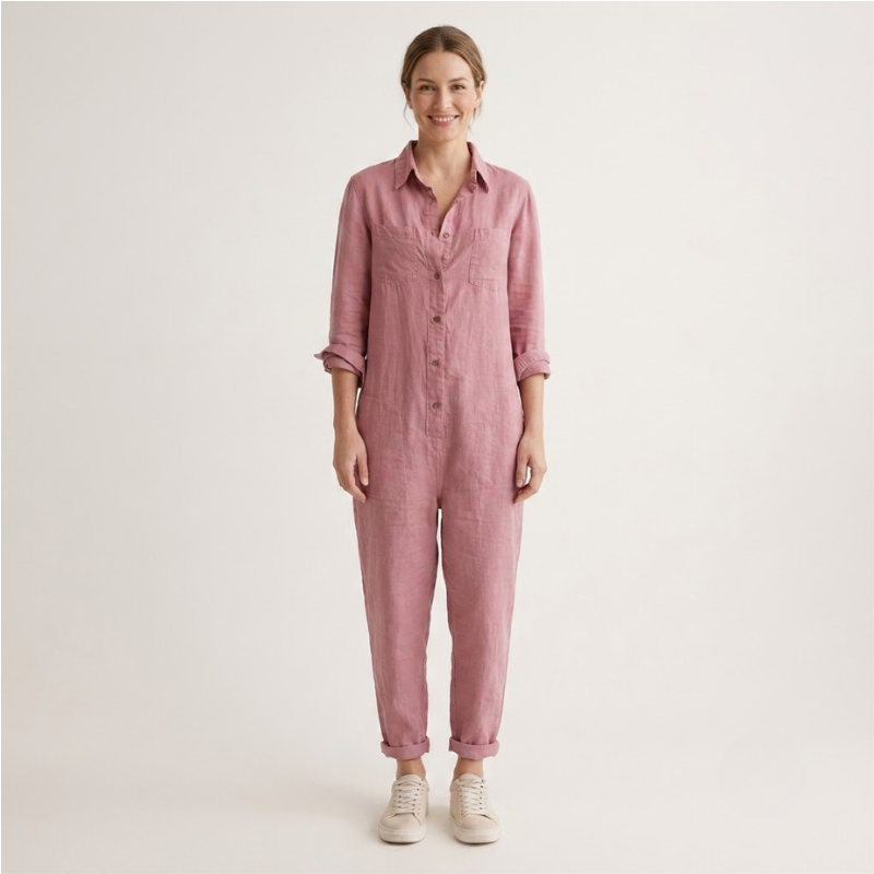 Dames Jumpsuit met Lange Mouwen - Knoopsluiting aan de Voorkant
