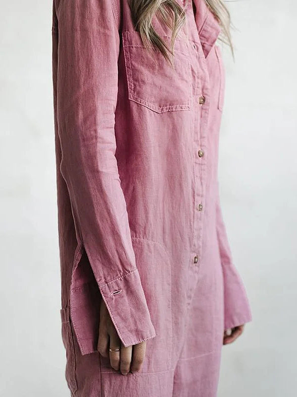 Dames Jumpsuit met Lange Mouwen - Knoopsluiting aan de Voorkant