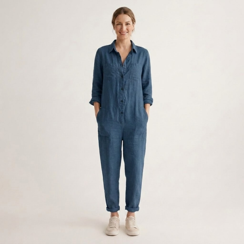 Dames Jumpsuit met Lange Mouwen - Knoopsluiting aan de Voorkant