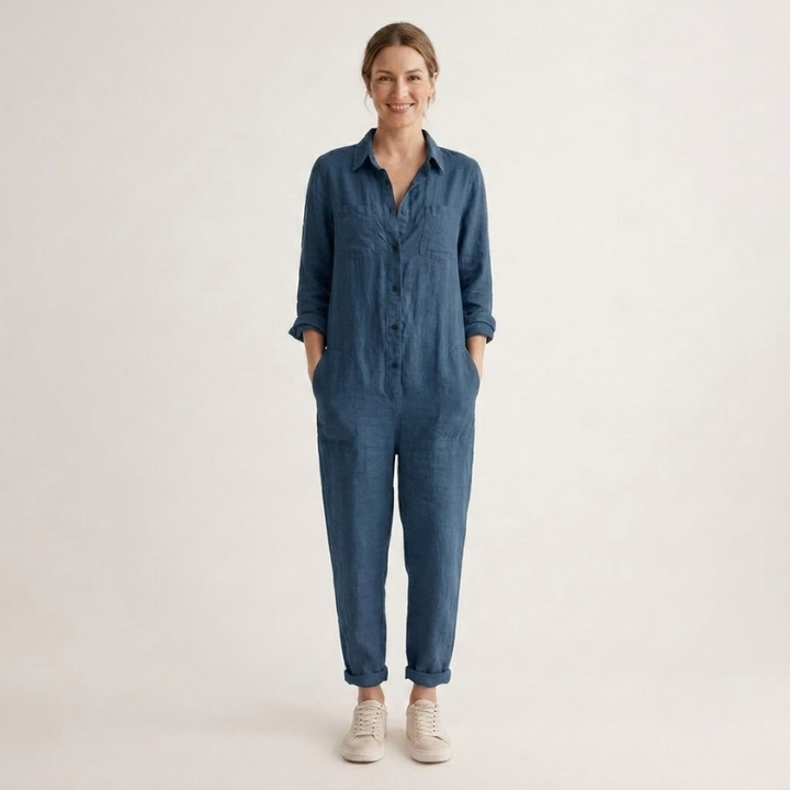 Dames Jumpsuit met Lange Mouwen - Knoopsluiting aan de Voorkant