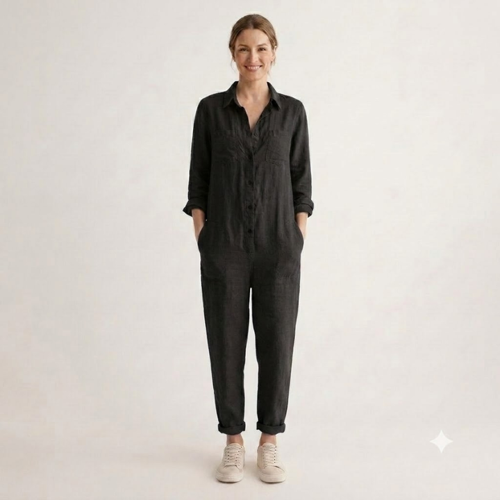 Dames Jumpsuit met Lange Mouwen - Knoopsluiting aan de Voorkant