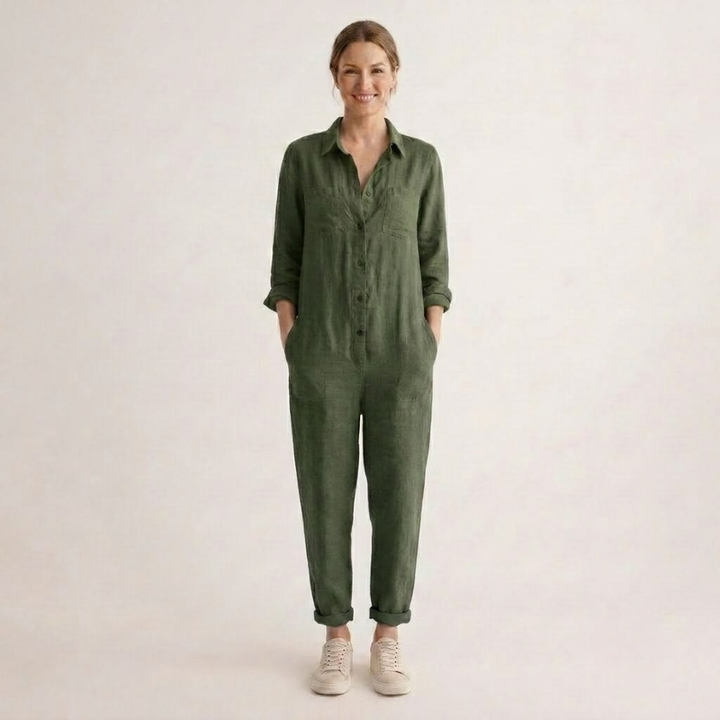 Dames Jumpsuit met Lange Mouwen - Knoopsluiting aan de Voorkant