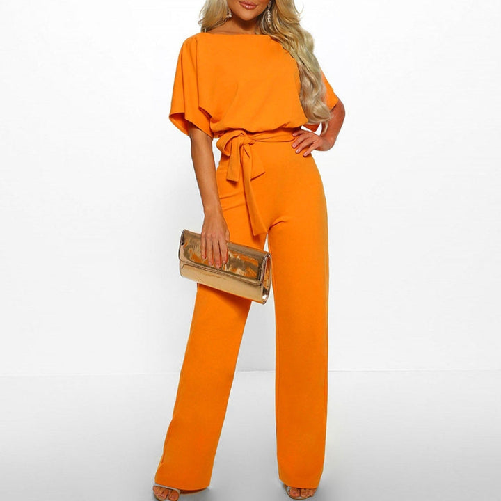 Dames Jumpsuit met Wijde Pijpen – Korte Mouwen en Ceintuur in de Taille