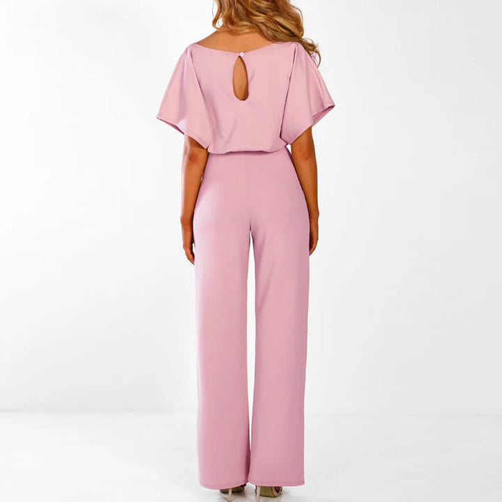 Dames Jumpsuit met Wijde Pijpen – Korte Mouwen en Ceintuur in de Taille