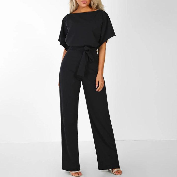 Dames Jumpsuit met Wijde Pijpen – Korte Mouwen en Ceintuur in de Taille