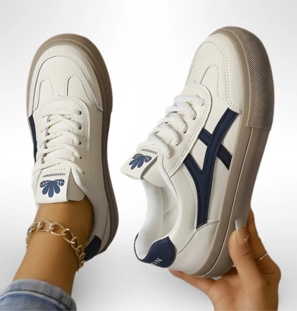 Dames Lage Sneakers Met Veters - Contrasterende Zijstreep En Platformzool