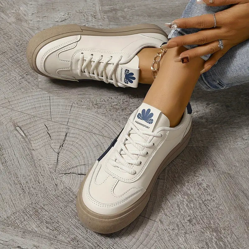 Dames Lage Sneakers Met Veters - Contrasterende Zijstreep En Platformzool