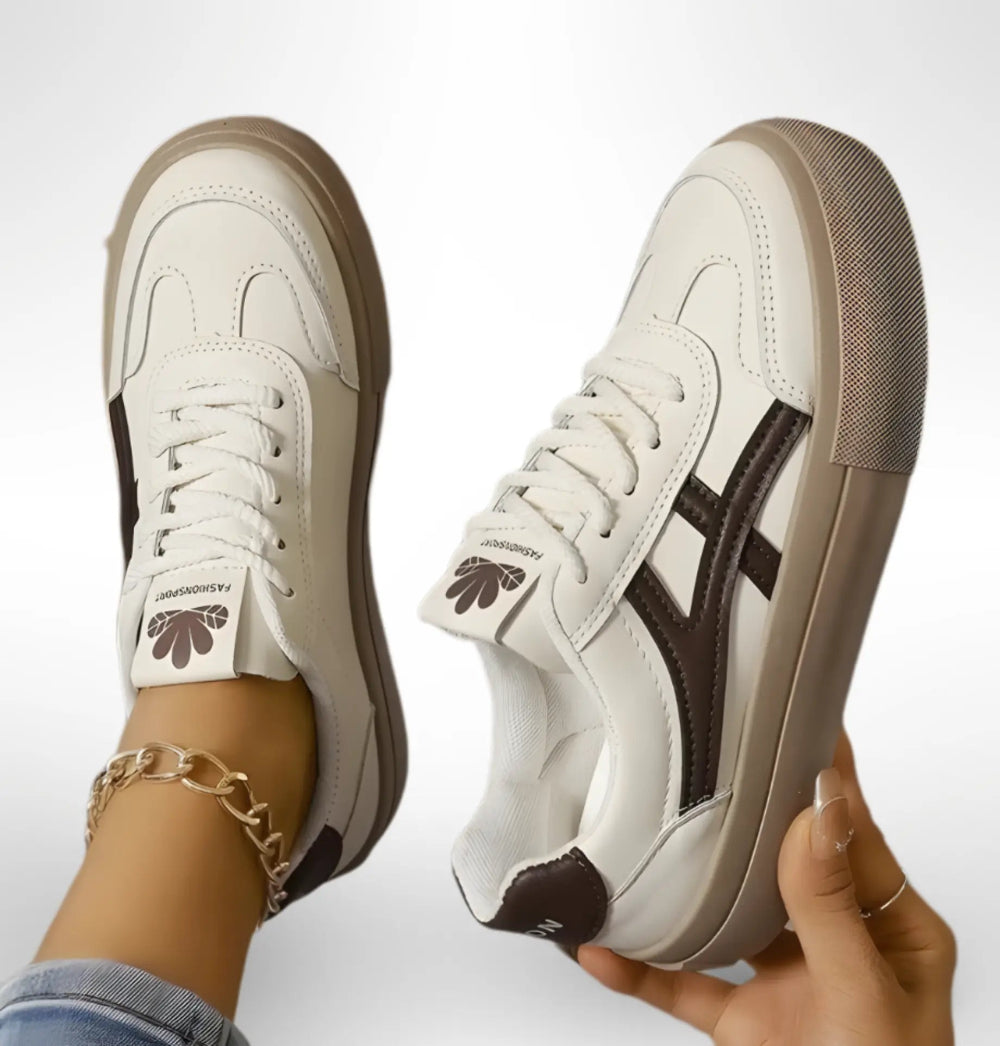 Dames Lage Sneakers Met Veters - Contrasterende Zijstreep En Platformzool