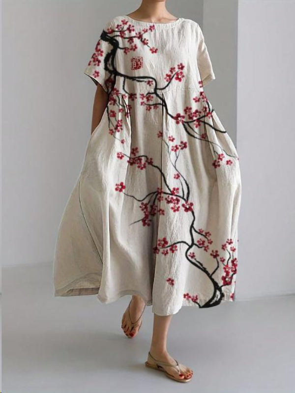 Dames Maxi Jurk met Korte Mouwen - Ronde Hals