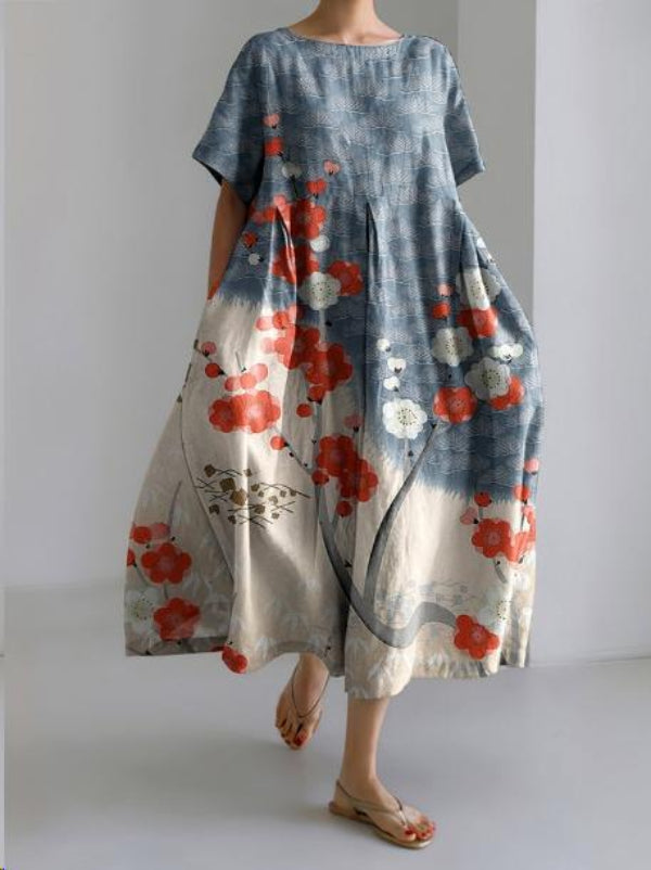Dames Maxi Jurk met Korte Mouwen - Ronde Hals