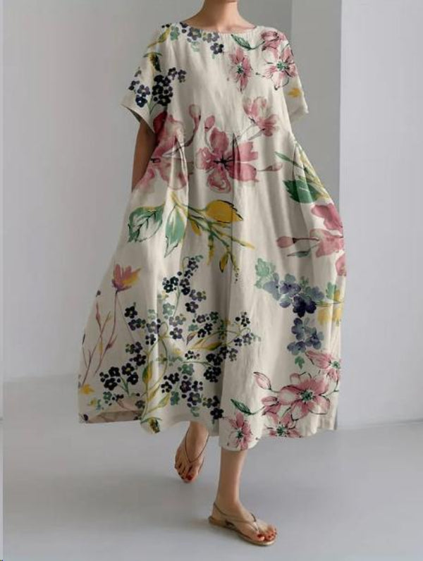 Dames Maxi Jurk met Korte Mouwen - Ronde Hals