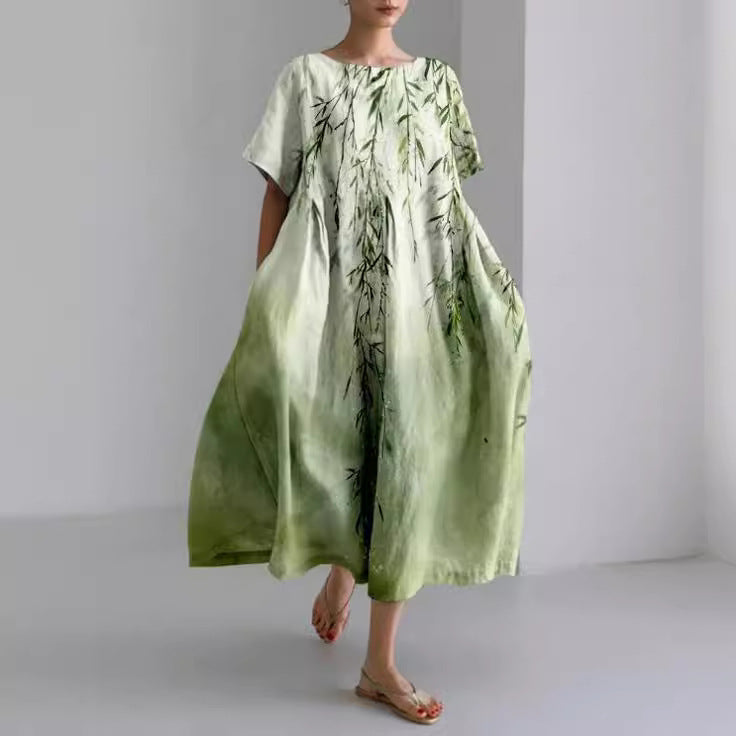 Dames Maxi Jurk met Korte Mouwen - Ronde Hals