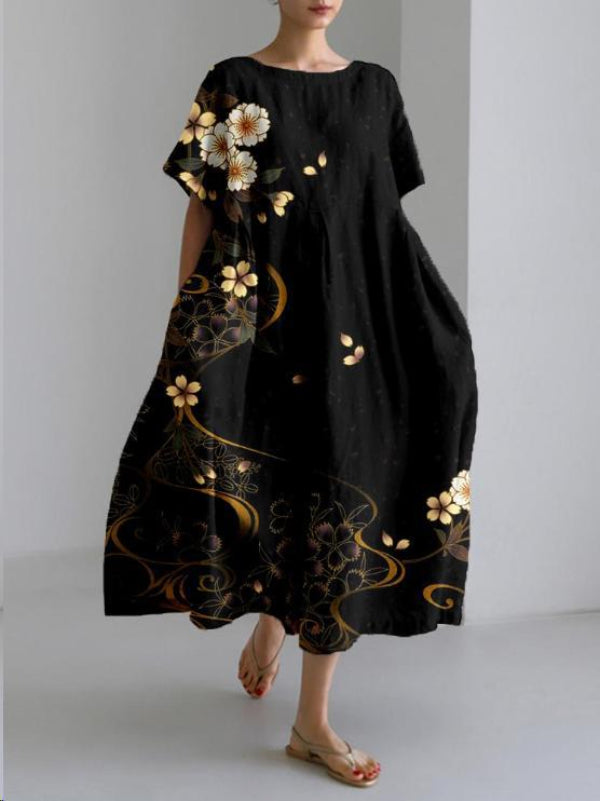 Dames Maxi Jurk met Korte Mouwen - Ronde Hals